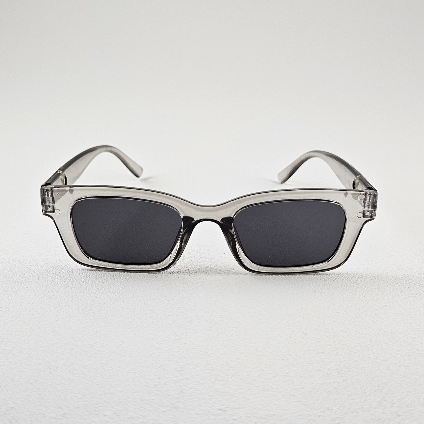 Unisex Paris slim rectangle sunglasses transparent grey frame UV400 lenses