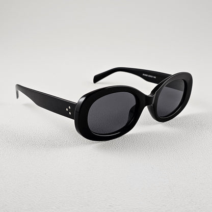Women's Lisboa oval sunglasses black bold frame side view UV400 lenses