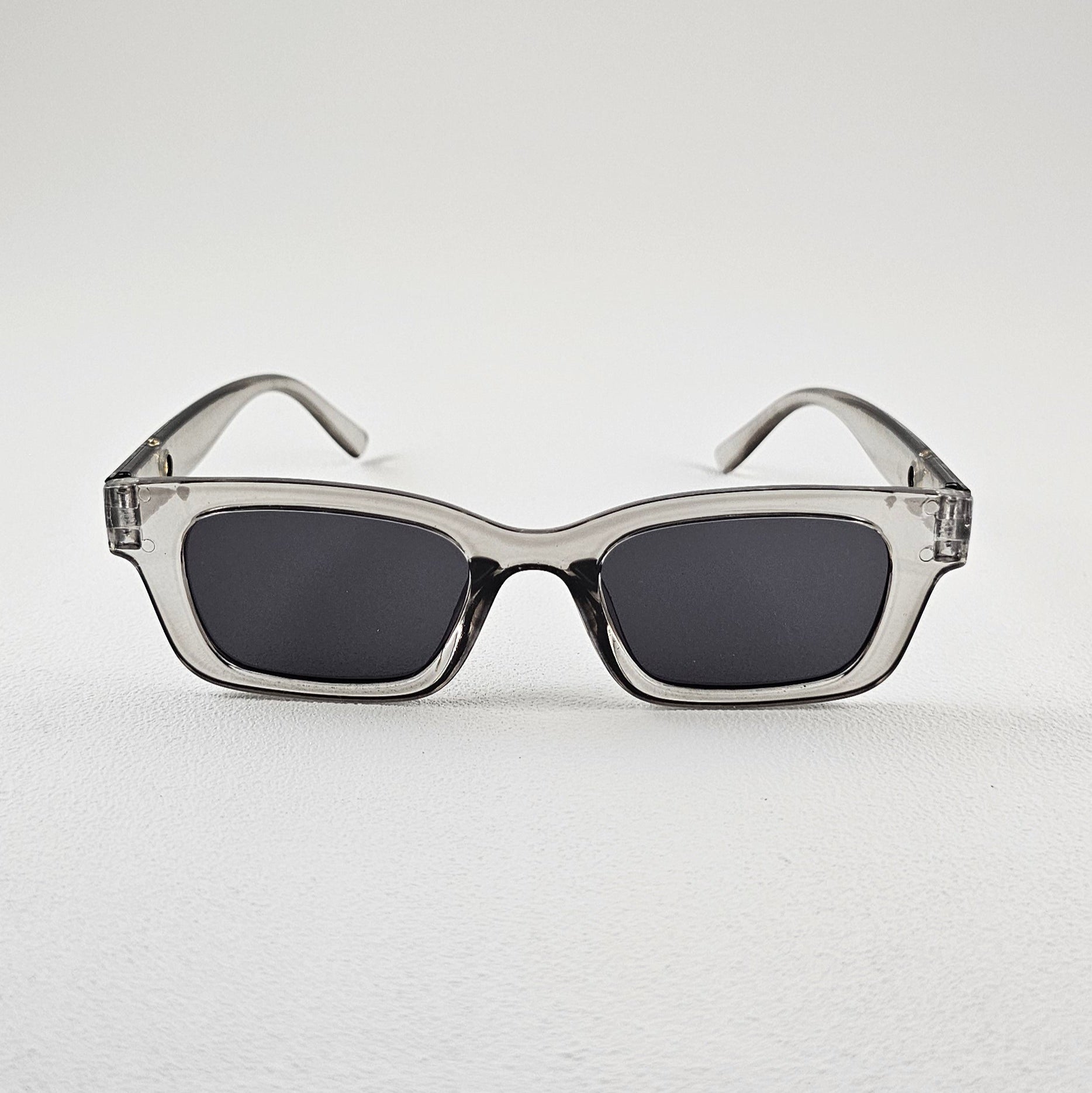 Unisex Paris slim rectangle sunglasses transparent grey frame UV400 lenses