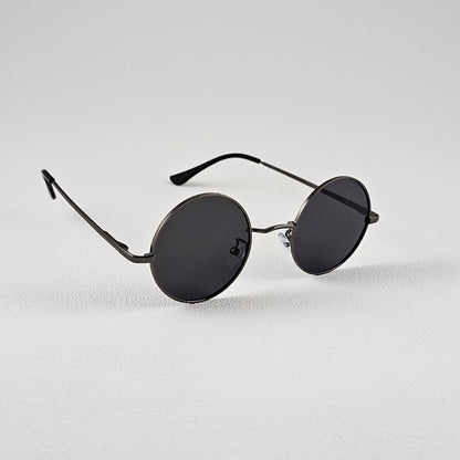 Unisex Ozzy round sunglasses side view black metal frame UV400 lenses