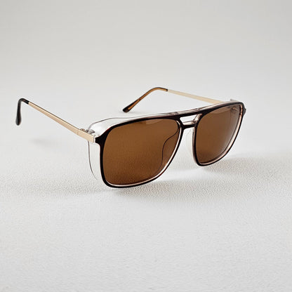 Angled view geometric polarized sunglasses with TAC lenses and UV protection