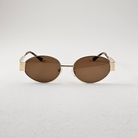 Oval polarized sunglasses with UV protection – metal frame front view
