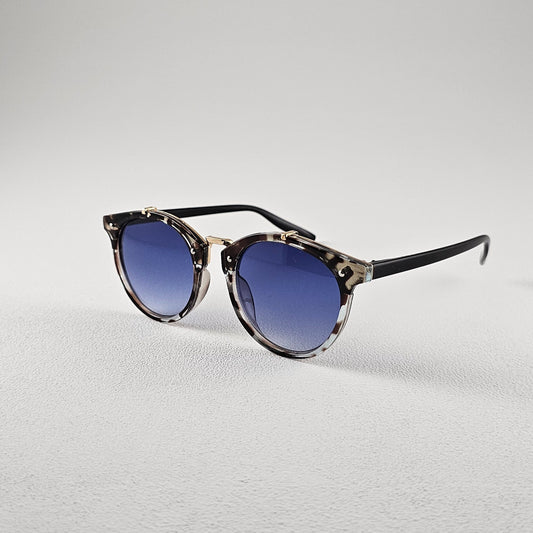 Angled view round polarized sunglasses with polycarbonate lenses and UV protection