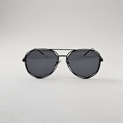 Black geometric polarized sunglasses with UV protection – metal frame front view