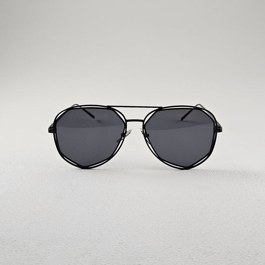 Black geometric polarized sunglasses with UV protection – metal frame front view