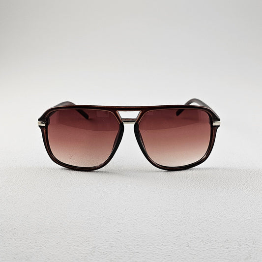 Brown geometric polarized sunglasses with UV protection – mixed plastic and metal frame front view